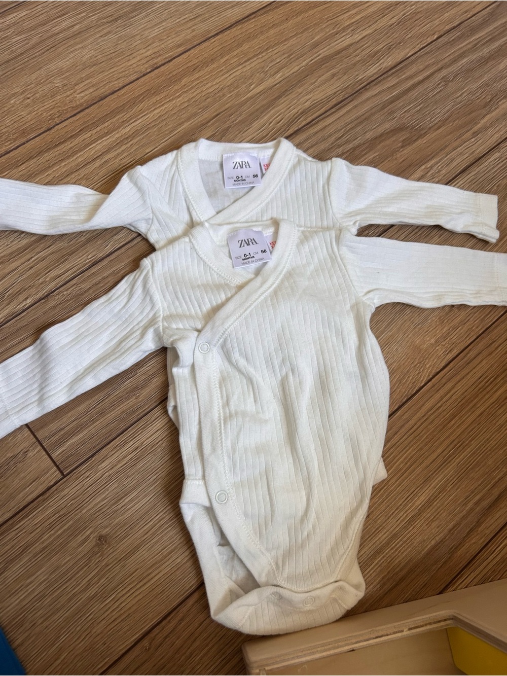 ZARA Cream Ribbed Wrap-Front Baby Bodysuit Pair